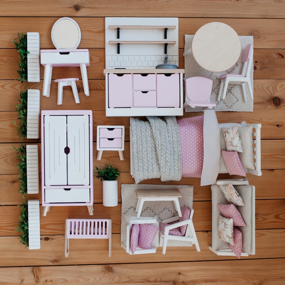 Кукольный дом Carolon "Сказка Сканди", 2-этажный, с мебелью, бело-розовый
